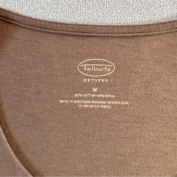 Talbots Cotton Modal Cropped Sleeve Scoop Neck Top. Brown. Medium Petite. - Picture 3 of 6